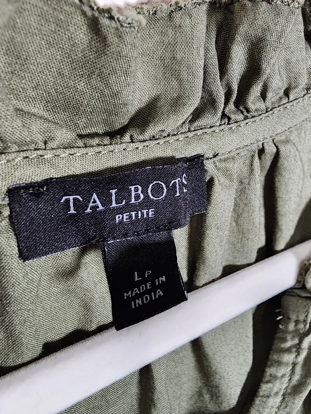 Talbots Olive Green Eyelet Sleeve Cotton Blouse